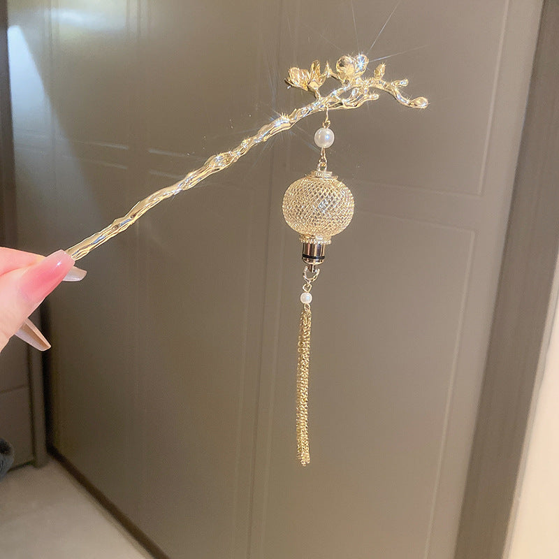 头饰发簪会发光的宫灯发簪古风汉服流苏步摇发杈后脑勺盘发气质发饰批发女
