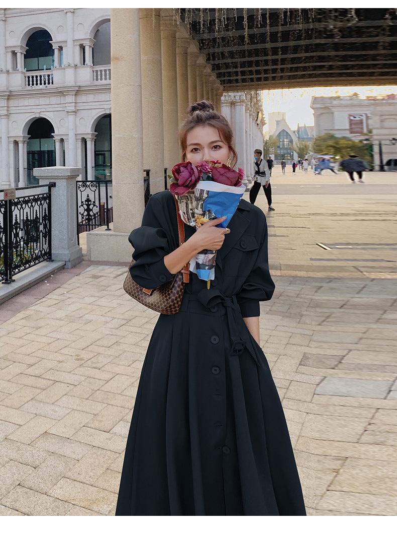 Fashion women's wear Real Shot Large Skirt Windbreaker Dress Women's Mid-Length 2024 Autumn and Winter Clothing New Waist Trimming Fashion Fashion Coat