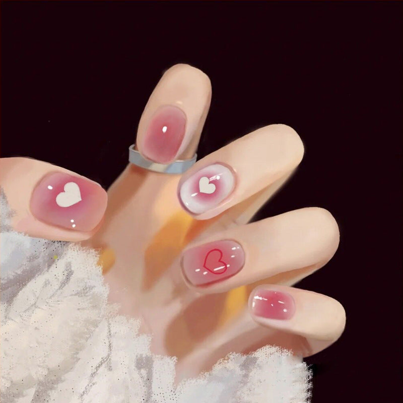 Fashion  nail Fake Nail Patch Wear Nail Finished Product Nail Tip Nail Stickers Disassembly Nail Patch Removable Nail Stickers Peach Heart Y33