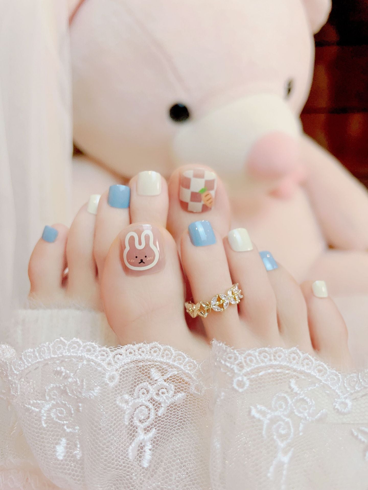 Fashion  nail Foot Nail Tip Nail Patch Finished Manicure Rabbit Wear Nail Removable Nail Tips Nail Tip Finished Product Wholesale J5