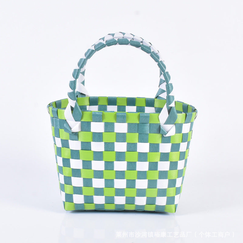 Dopamine Bag Free shipping Tattoo Cartoon dopamine plastic woven bag, trendy macaron hand-woven vegetable basket bag, cute casual seaside beach bag