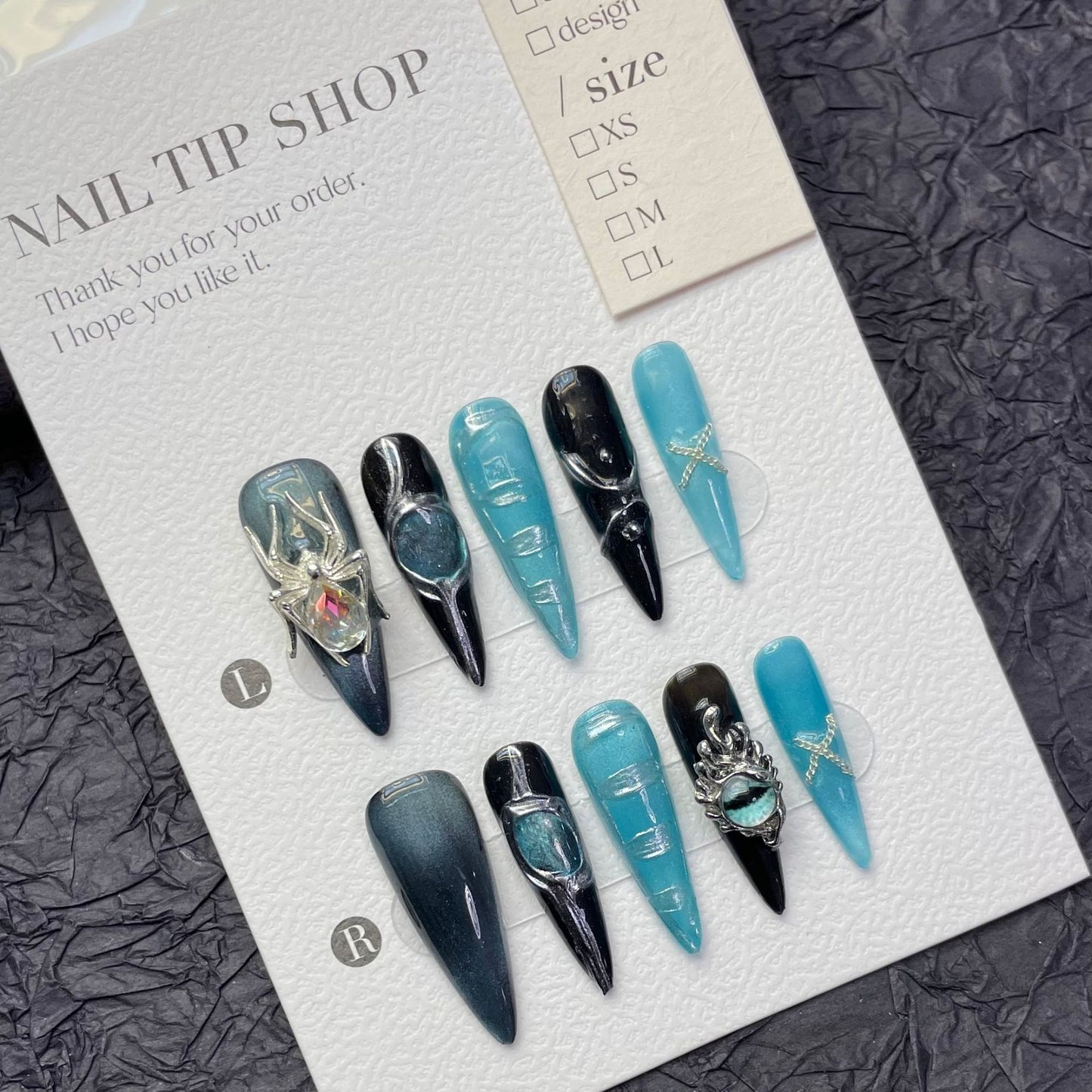 (reusable nail)Black armor finished product long sweet and cool water drops Europe and America spice girls high sense heavy industry spider Yinhai manual manicure.