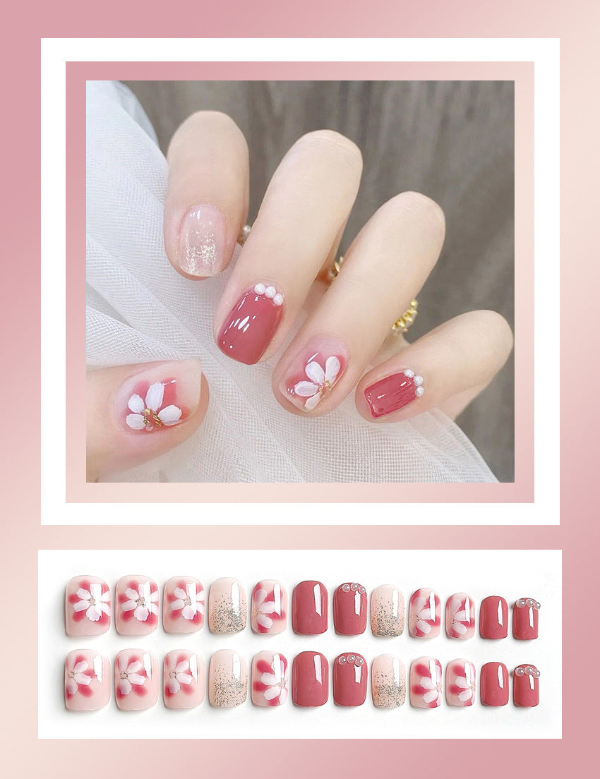 Fashion  nail Fake Nail Patch Flower Wear Armor Finished Product Nail Tip Nail Stickers Removable Nail Patch Removable Nail Stickers Y34