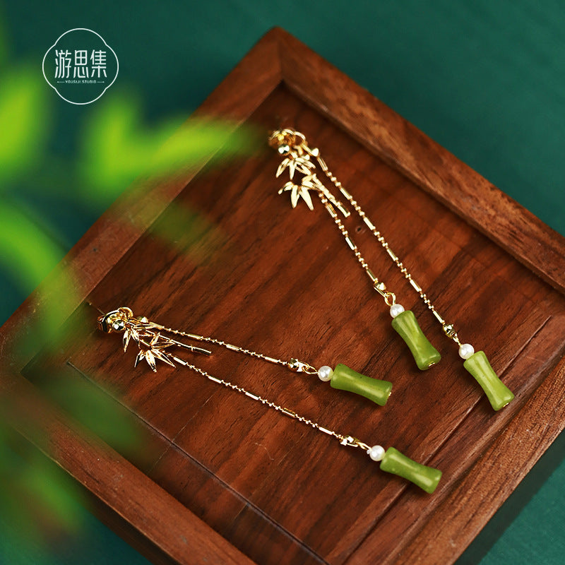 珠宝首饰新中式竹节水滴耳环古风简约小清新耳钩中小众气质汉服耳饰批发女