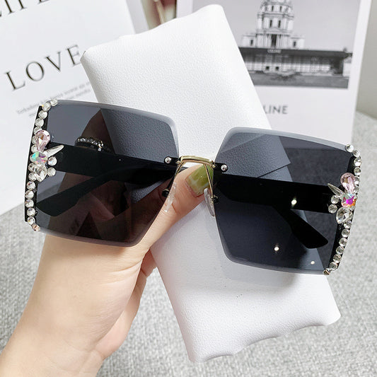 Women's fashion glasses 大框切边方框墨镜女闪粉满天星高级感休闲百搭女士太阳镜防紫外线