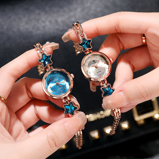 Fashion women's watchWomen's Bracelet Watch Fashion Trend Korean Style Student Girlfriends Blue Lucky Star Internet Influencer Cold Style Watch Fresh