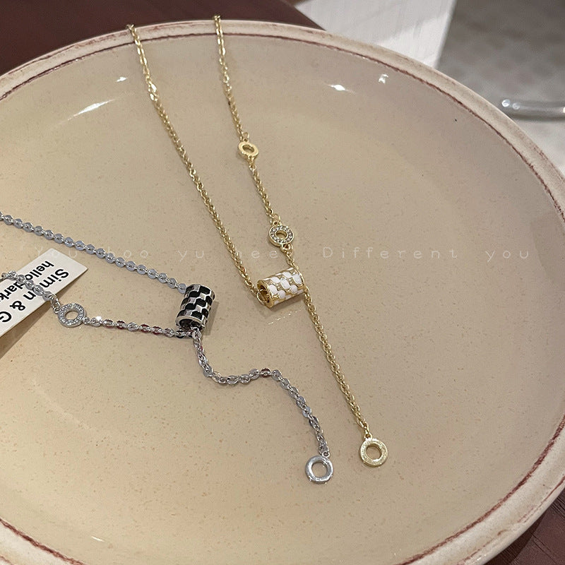 真金电镀滴油方格几何项链小众秋冬百搭毛衣链简约冷淡风饰品批发