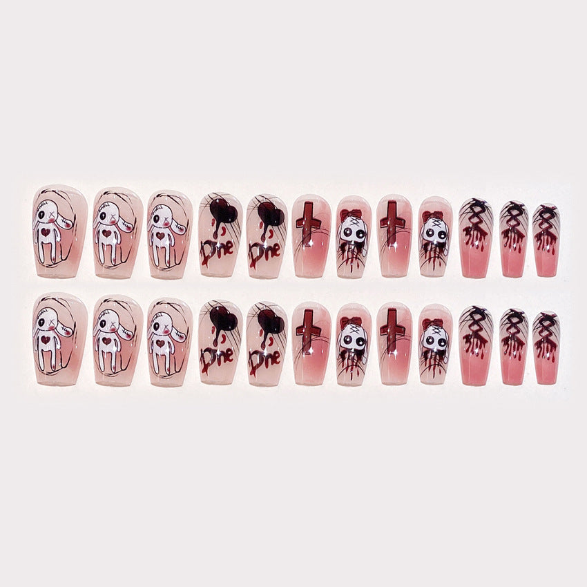 Fashion  nail Cross-Border Halloween Wear Nail Ghost Doll Cross Short 24 Pieces Fake Nail Patch Nail Sticker Wholesale W11