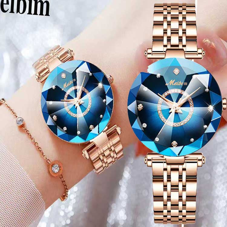 Fashion women's watch2023 New Popular Trending on TikTok Minority Fashion Quartz Watch Retro Diamonds Diamond Women's Blue Glass Non-Mechanical
