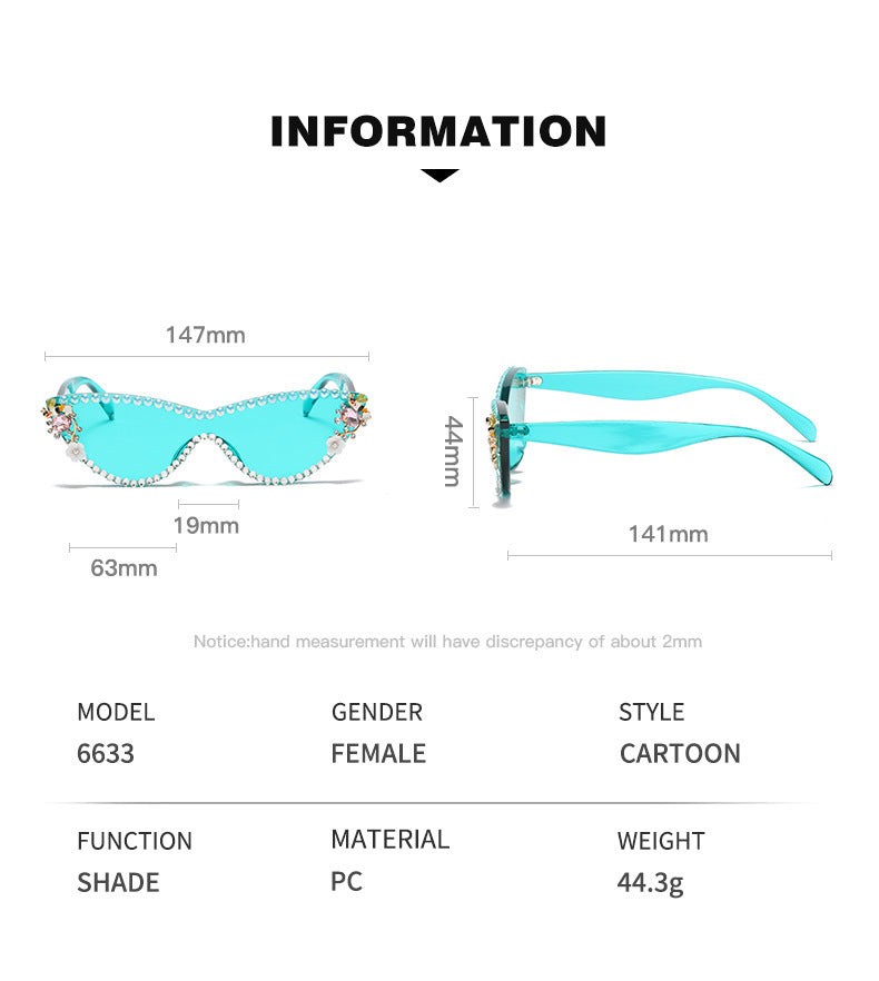 Women's fashion glasses 太阳眼镜ins网红猫眼欧美镶珍珠女潮墨镜彩色镜片水钻金属铰链