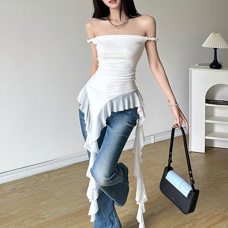 Free shipping  new women's clothing solid color slim-fitting street fashion one-word collar sleeveless halter top tops