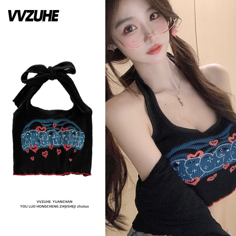 Dopamine tops Free shipping Tattoo Pink Dopamine Wear Seaside Small Suspender Female Sexy Neck Wear Vest Sweet Spicy Thai Top Spice Girl Summer