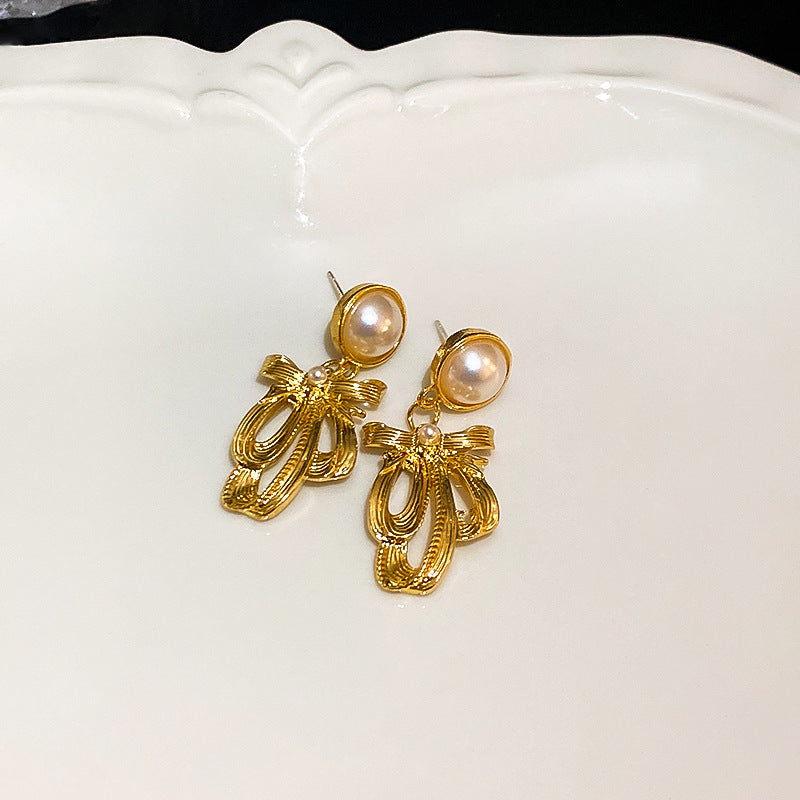 首饰耳环925银针中古珍珠爱心耳环宫廷风复古高级感耳钉个性气质耳饰批发