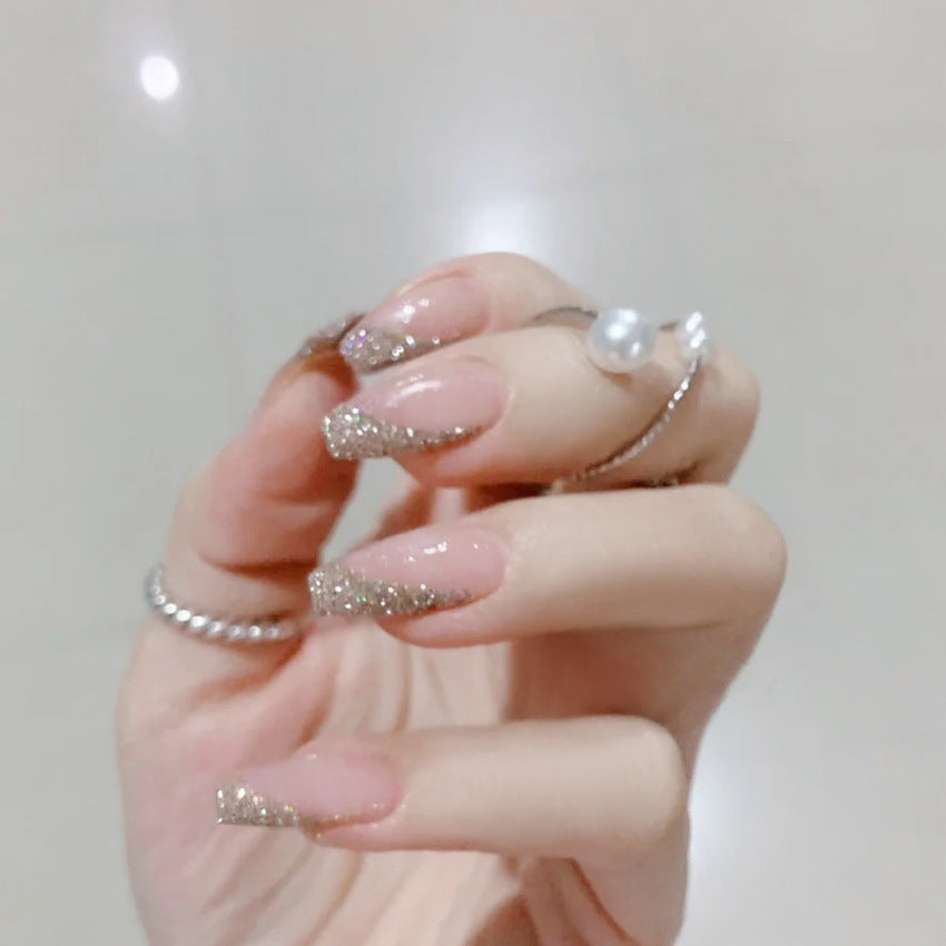 Fashion  nail Internet Celebrity Fake Nail Patch Wear Armor Finished Product Nail Tip Glitter Long Nail Stickers Removable Nail Patch P157