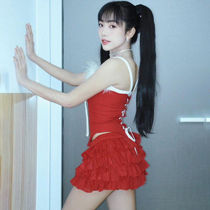Fashion women's wear Q23tp722  Hot Girl Contrast Color Bow Three-Dimensional Decoration Fishbone Tube Top Women's All-Match Date New