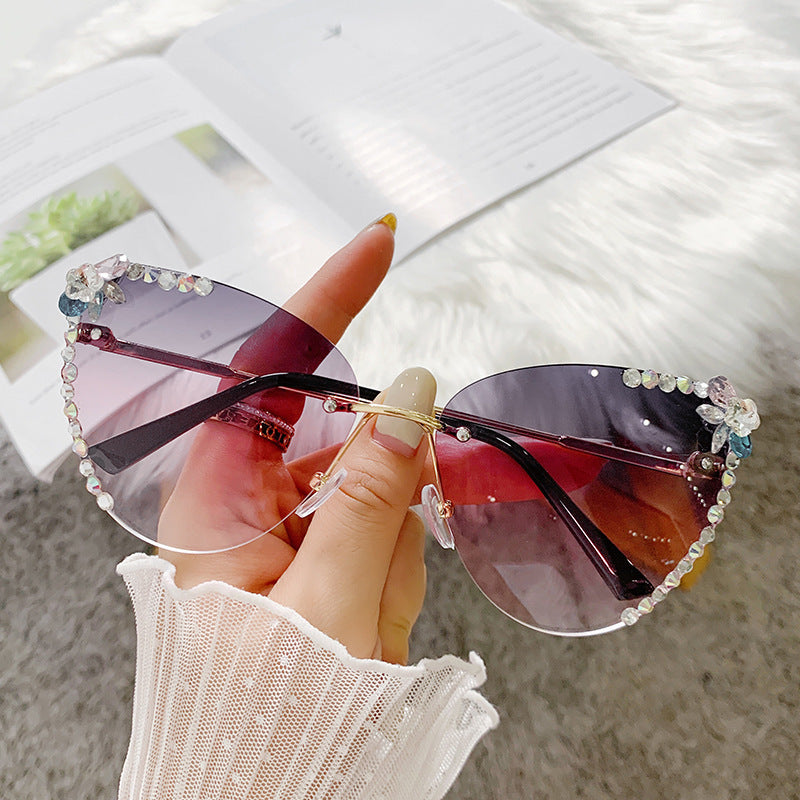 Women's fashion glasses 2024 跨境新款镶钻舞会墨镜女防紫外线大脸显瘦开车太阳眼镜女