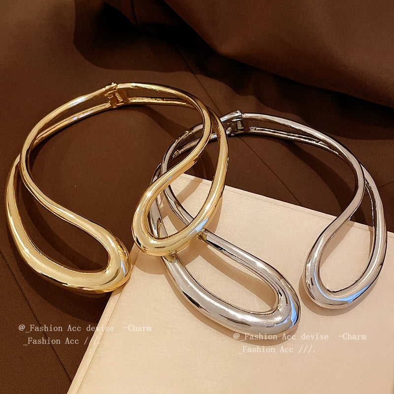 欧美金属双层几何开口项链夸张小众设计感锁骨链冷淡风饰品批发女