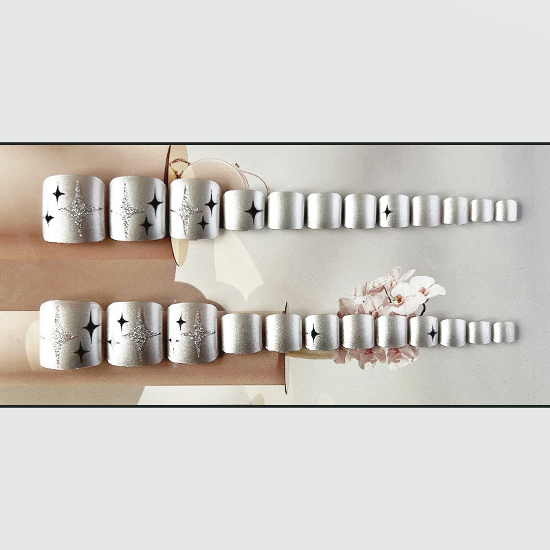 银闪星星脚甲春夏脚指甲贴金属色脚趾甲贴片穿戴甲批发甲片假指甲