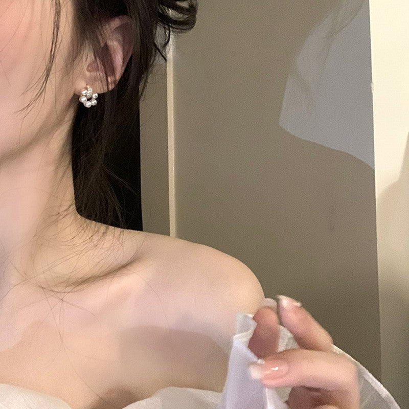 银针真金电镀锆石珍珠花朵耳环个性小巧新款耳钉法式气质耳环批发