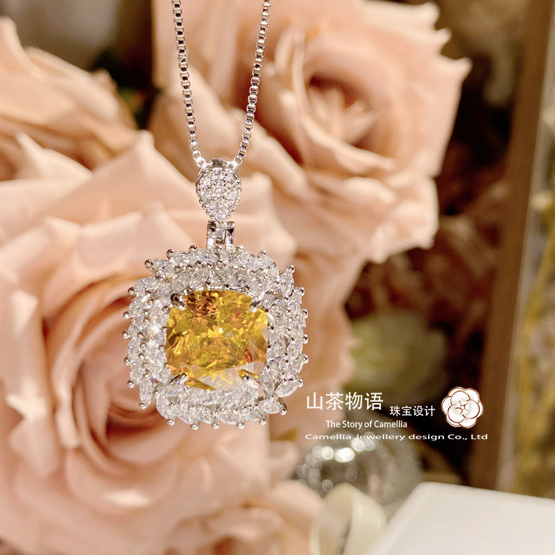 Camellia新款奢华彩宝套装 镶阿斯切金黄钻托帕蓝戒指耳钉吊坠女