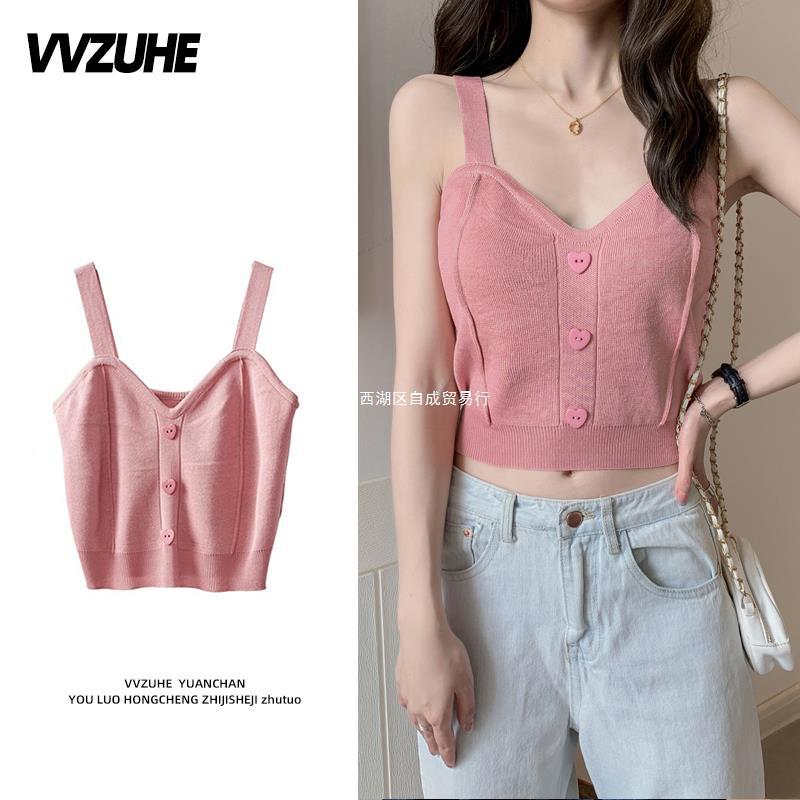 Dopamine tops Free shipping Tattoo Pink Dopamine Wear Seaside Small Suspender Female Sexy Neck Wear Vest Sweet Spicy Thai Top Spice Girl Summer