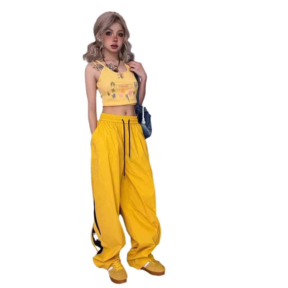 Dopamine pants Free shipping Tattoo American retro color dopamine three-bar pocket overalls men's and women's versatile Maillard sports casual trousers