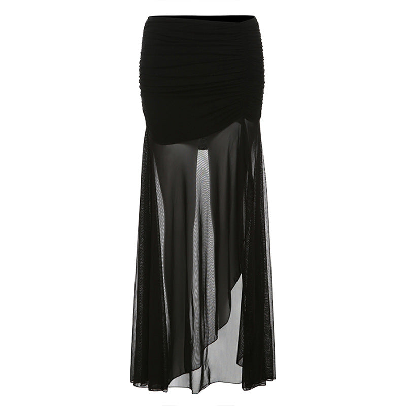 Free shipping  summer new women's clothing solid color slim-fit street fashion high-waisted gauze split skirt dress