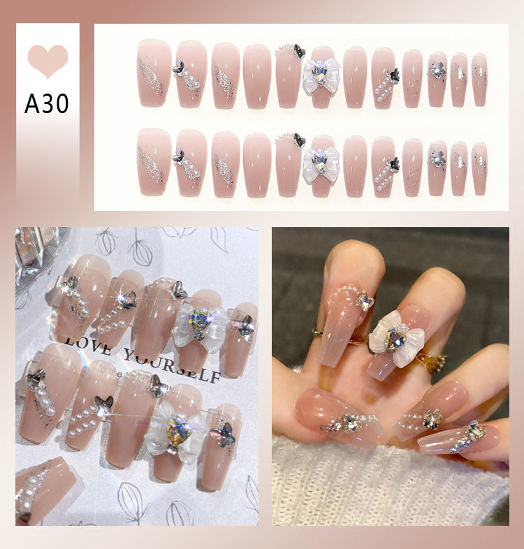 Fashion  nail Handmade Wear Nail Wholesale Internet Hot Diamond in the Debris Butterfly Glitter Nail Tips Finished Product Nail Patch Jelly Glue