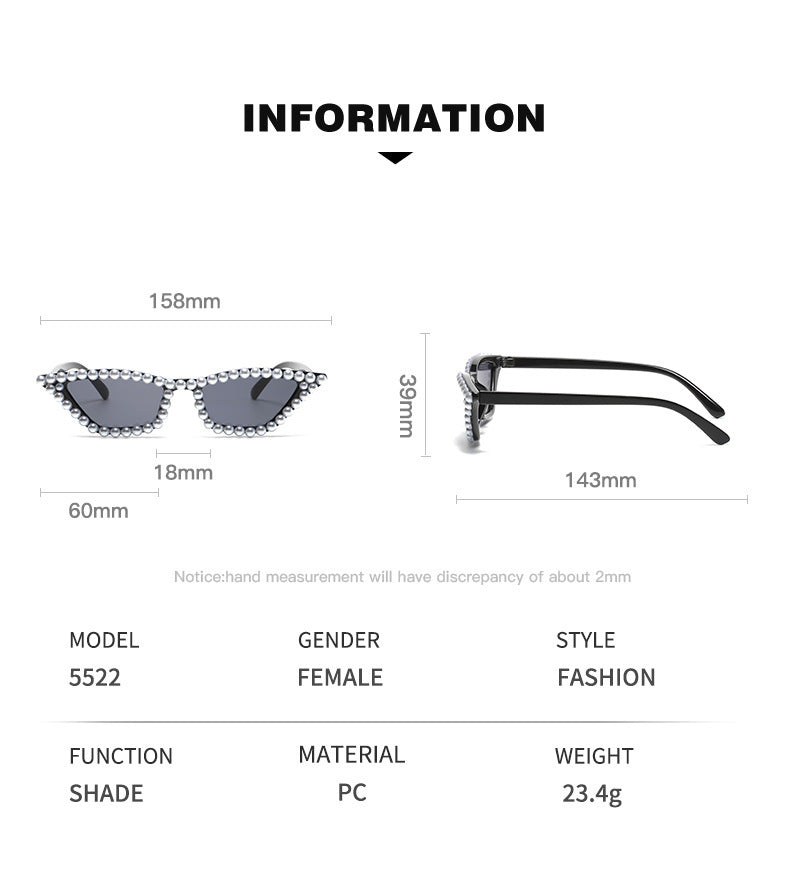 Women's fashion glasses 新款镶珍珠猫眼太阳镜跨境时尚华丽女士舞会眼镜欧美炫酷拍照墨镜