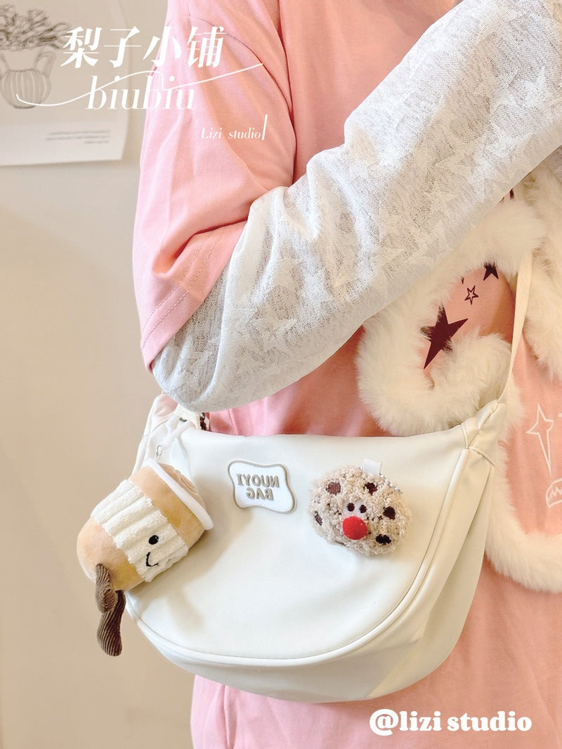 Dopamine Bag Free shipping Tattoo Crescent bag Crossbody bag Women's dopamine niche design Nylon cloth dumpling bag Wide shoulder strap Casual shoulder bag