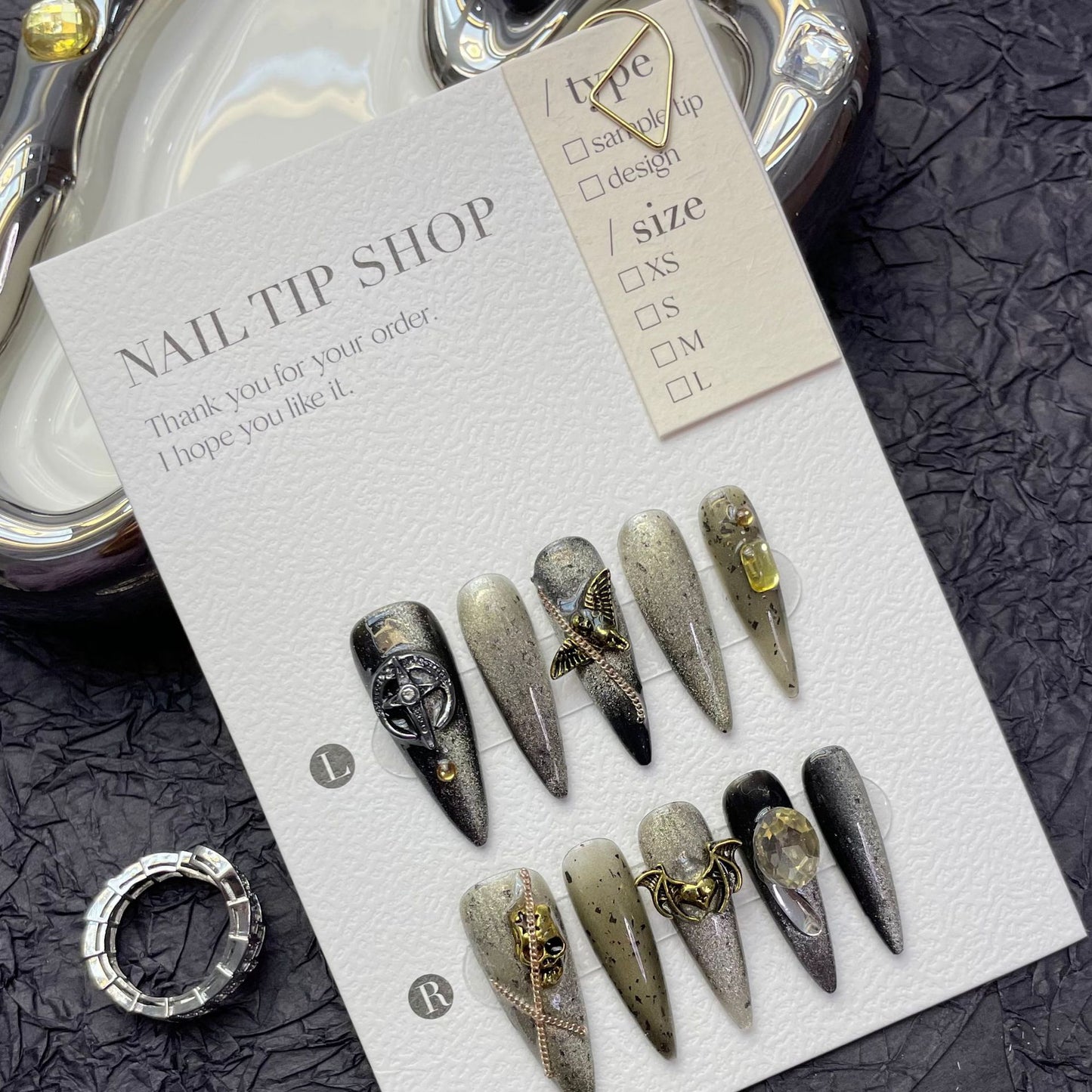 (reusable nail)Black-Jifeng Manicure Wearing a Black Chain Stereorelief Original Handmade Wearing a Nail Factory Wholesale