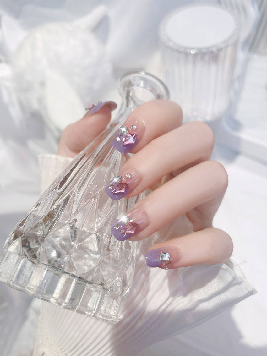 Fashion  nail Wear Nail Wholesale Internet Hot Diamond in the Debris Glitter Wear Nail Beauty Nail Polish Finished Product Nail Patch Jelly A31