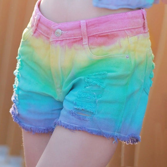 Free shipping  Dopamine Babes Ripped Color Denim Shorts Women's Fat Large Size Mori Niche Loose Skinny Wide Leg Hot pants