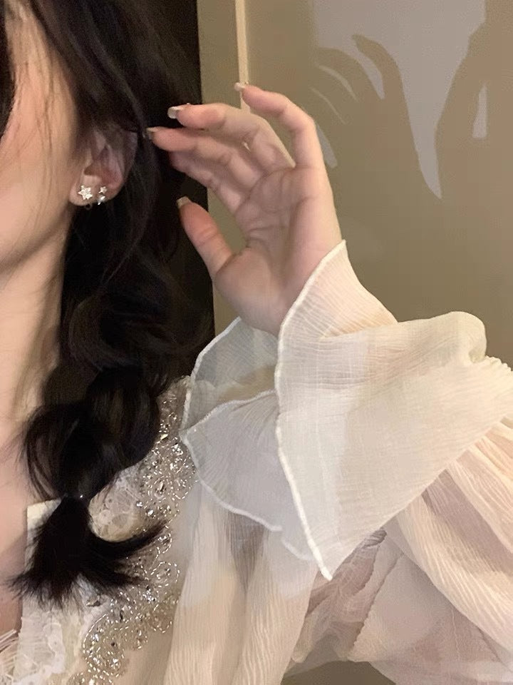 银针真金电镀锆石珍珠花朵耳环个性小巧新款耳钉法式气质耳环批发