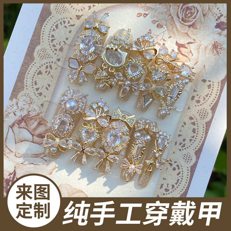 Hand-Made Nail Factory Straight Hair Vintage Court Style Luxury Ancient Greek Myth Flash Diamond Detachable Manicure