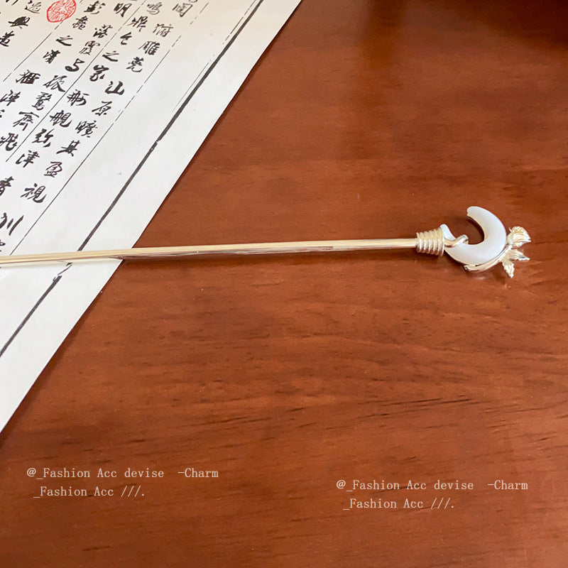 头饰发簪新中式月亮花朵珍珠发簪复古小众气质盘发发杈古风百搭发饰批发女