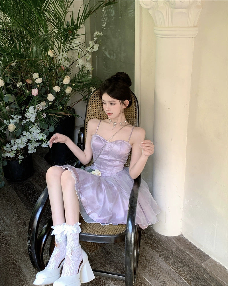 Fashion women's wear Tea Break French Style Fishbone Sling Dress Fairy Birthday Dinner Suit Disney Princess on the Run Bubble Skirt