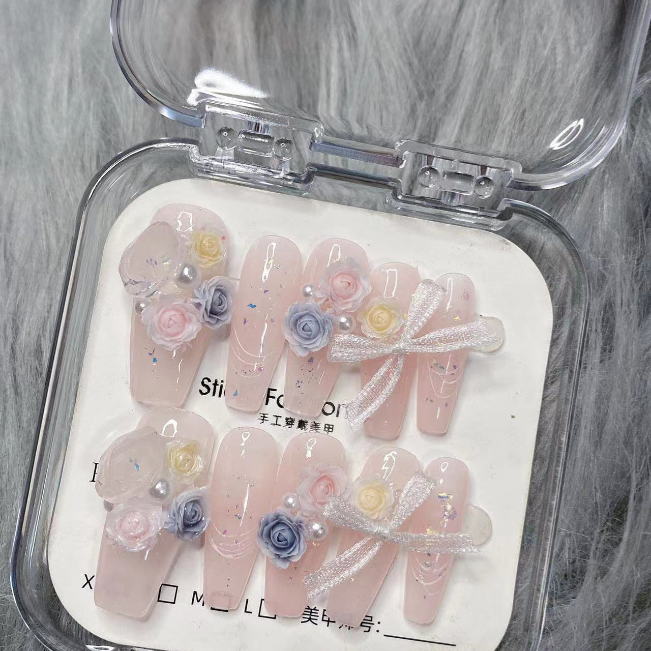 (Hand-Made Nail) Pure Hand-Wear Nail Manicure Three-Dimensional Carved Heavy Industry Bridal Manicure Rose Manor Xiaohongshu Nail Patch