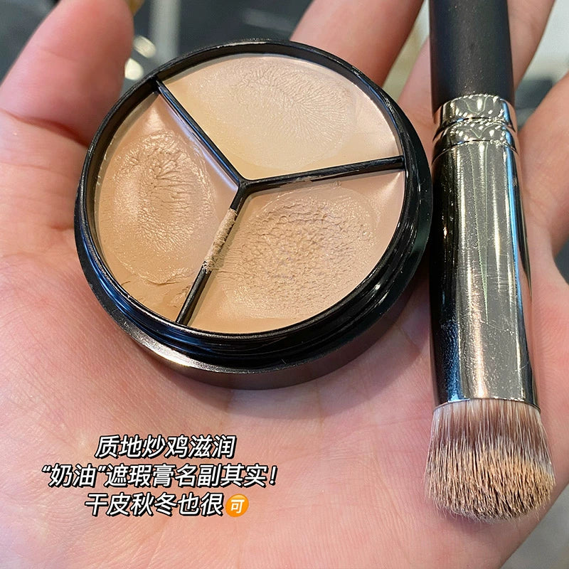 三色遮瑕膏男女遮斑点痘印遮黑眼圈奶油打底隐形毛孔提亮修容盘