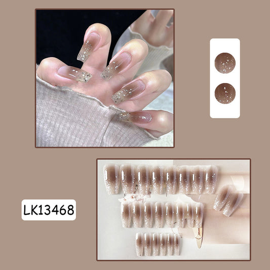 冰透茶咖穿戴甲长款指甲贴片腮红美甲片新款假指甲美甲贴片成品甲