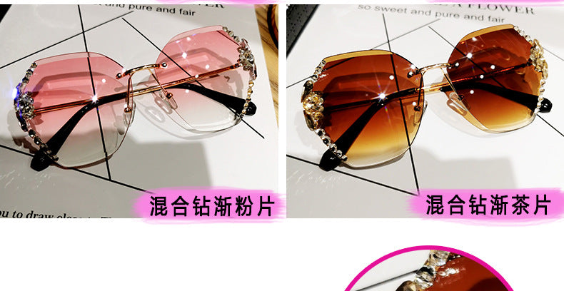 Women's fashion glasses 跨境新款无框眼镜女韩版潮防紫外线墨镜女素颜神器显脸小太阳镜