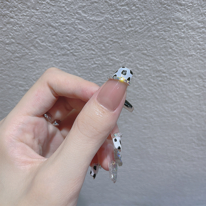 奶牛链条极光蝴蝶结美甲成品甲片美甲假指甲片指甲贴片穿戴美甲片