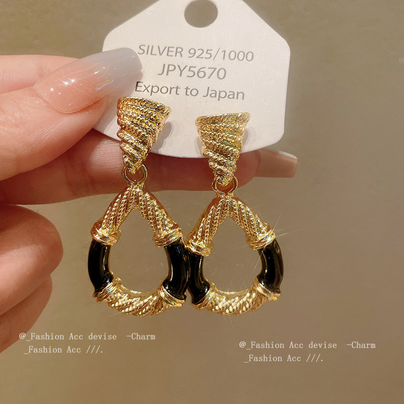 中古银针滴油水滴耳环欧美复古设计感耳钉高级感时尚百搭耳饰批发