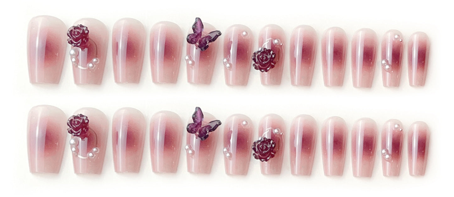 Fashion  nail Dark Rose Red Butterfly Wear Armor Nail Stickers Nail Sticker Nail Patch Finished Blush Nail Shaped Piece A5