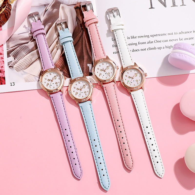 Fashion women's watchLuminous Diamond Belt Women's Watch Alloy Rose Gold Middle School Student Quartz Watch Cross-Border Watch Wholesale