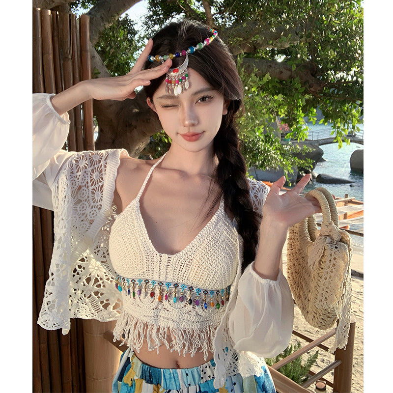 Dopamine pants Free shipping Tattoo Seaside photo pants super fairy summer Thailand Sanya seaside vacation wide-leg pants dopamine beach skirt pants trousers
