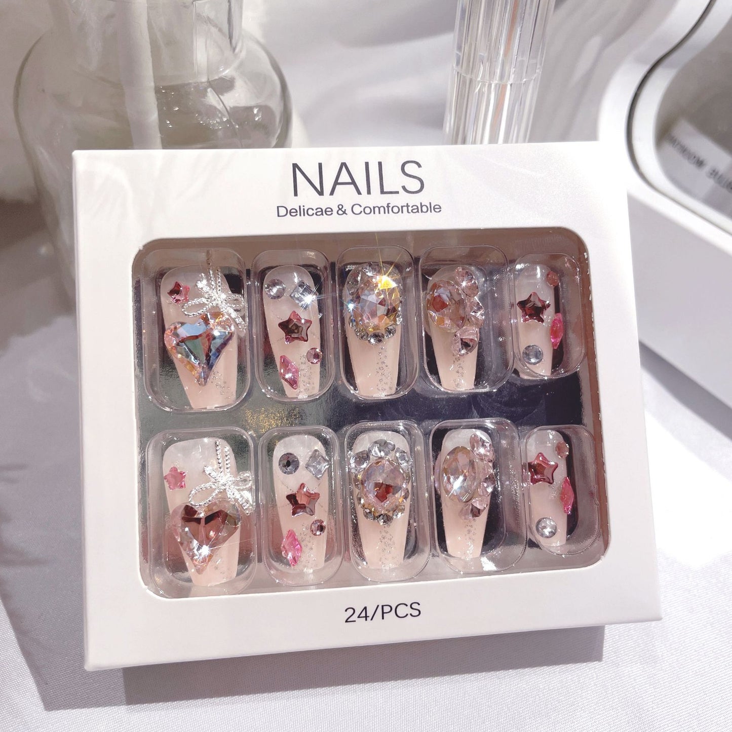 Fashion  nail New Nail Beauty Wear Nail Ins Advanced Pure Desire Wind Rhinestone Nail Patch Wear Nail Diamond Nail Stickers U6
