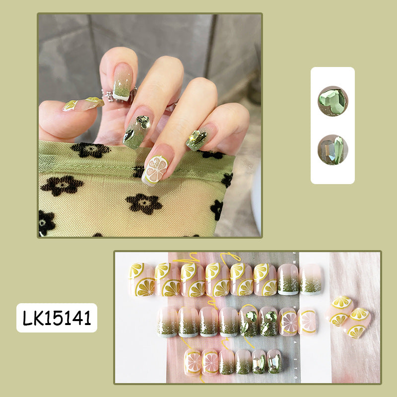 冰块宝石美甲贴片方糖穿戴甲山茶花假指甲美甲成品指甲贴批发甲片