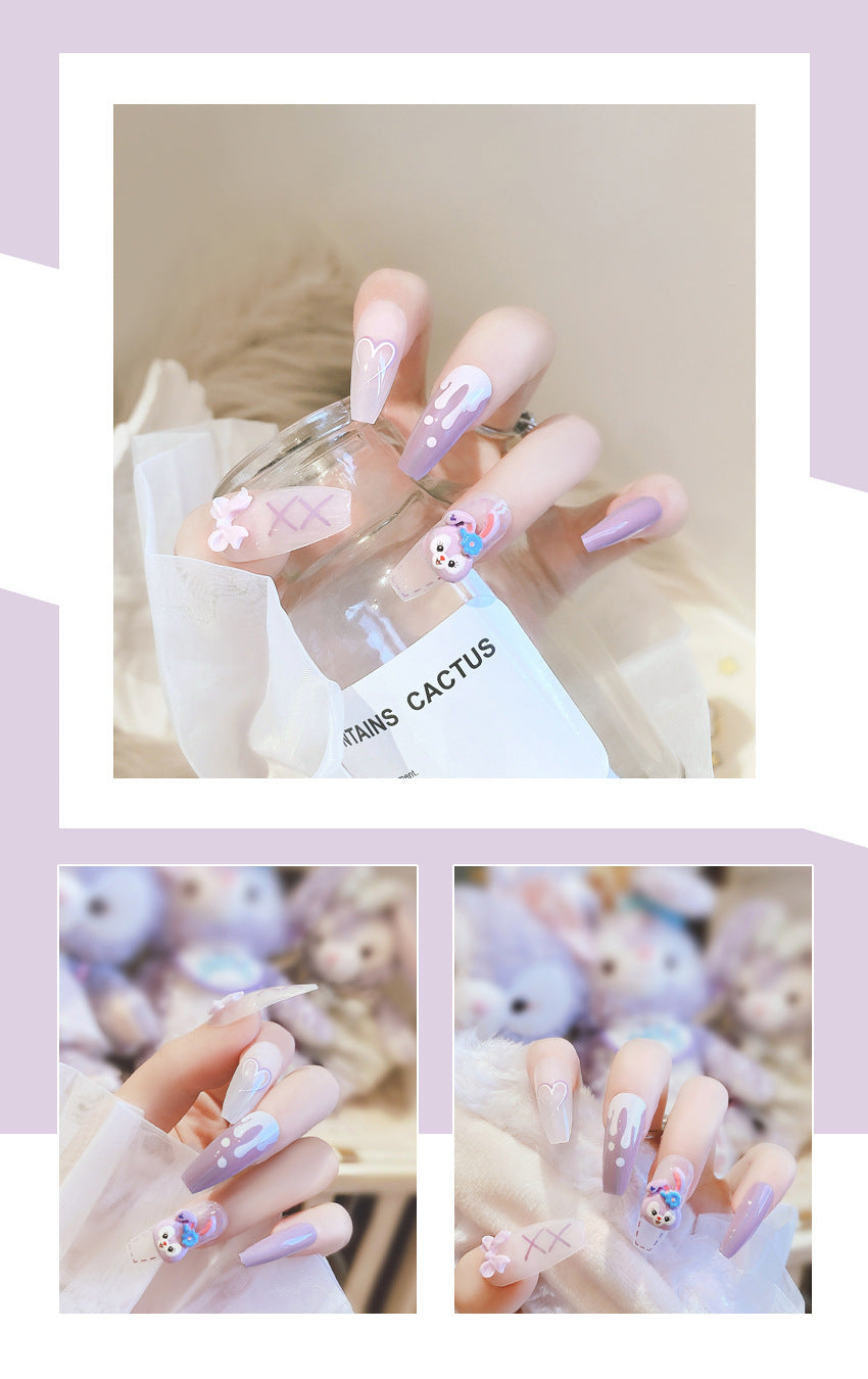 Fashion  nail New Purple Rabbit Cute Long Finished Nail Beauty Wearable Fake Nails Removable Nail Tip Wearable Armor X71