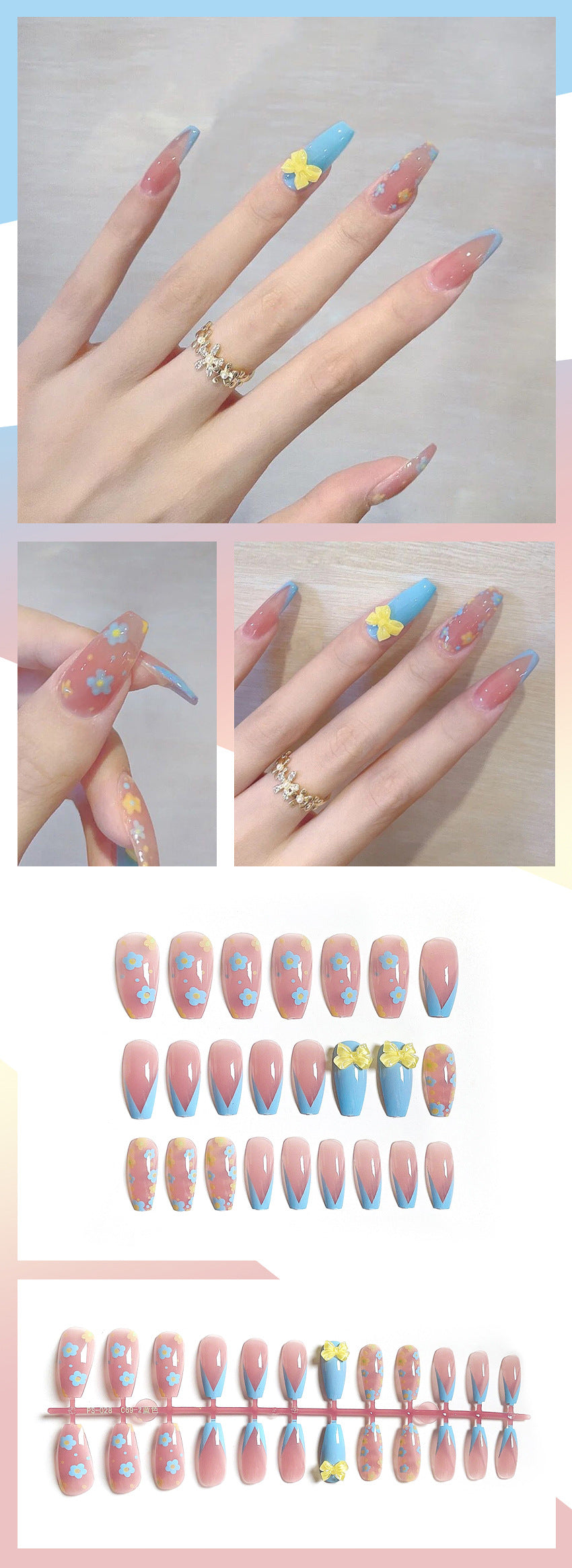 Fashion  nail Wearing Nail Nail Stickers Nail Patch Fake Nails Detachable Small Flower Bow Nail Nail Sticker X23